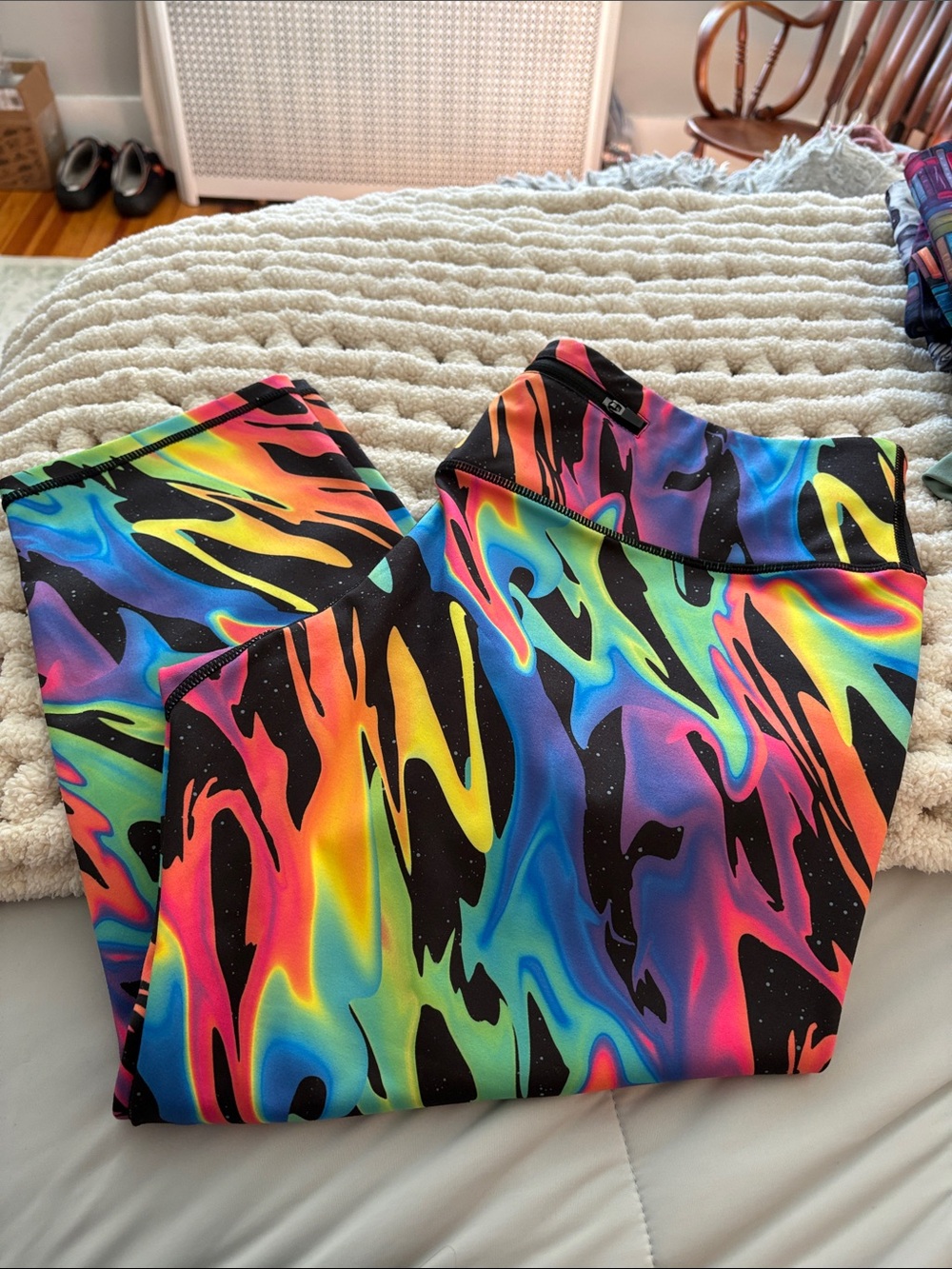Colorful Neon Swirl Capri Leggings - Rainbow Print